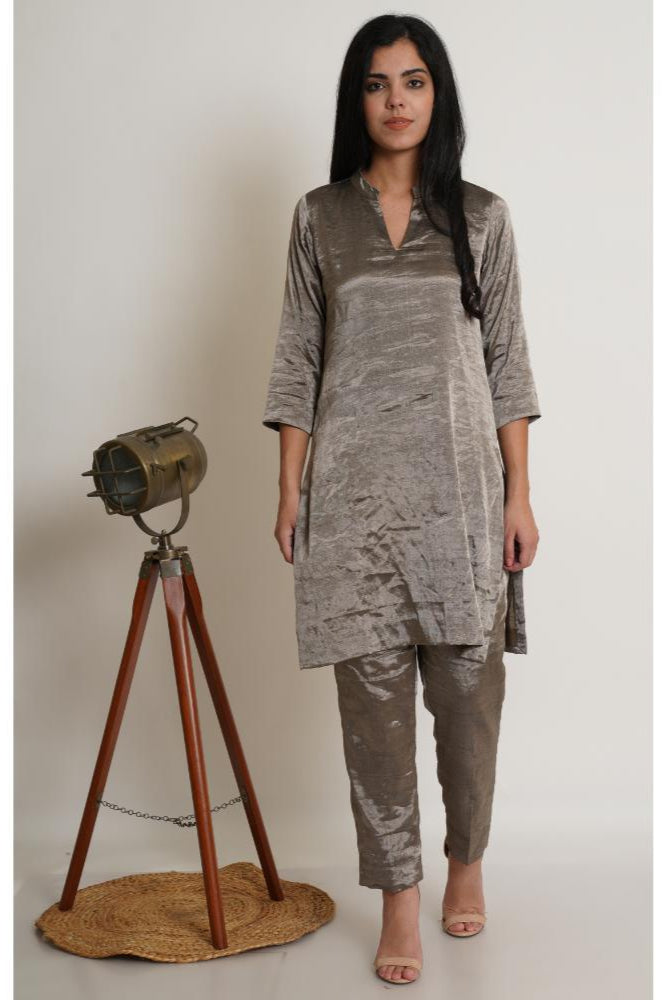 Gunmetal Chanderi Co-ord Tunic Set