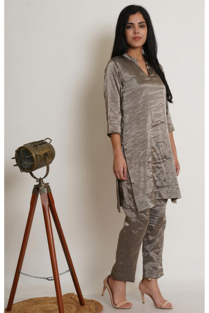 Gunmetal Chanderi Co-ord Tunic Set