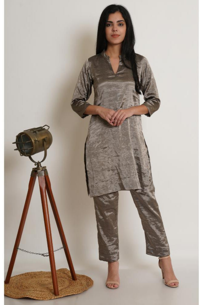 Gunmetal Chanderi Co-ord Tunic Set