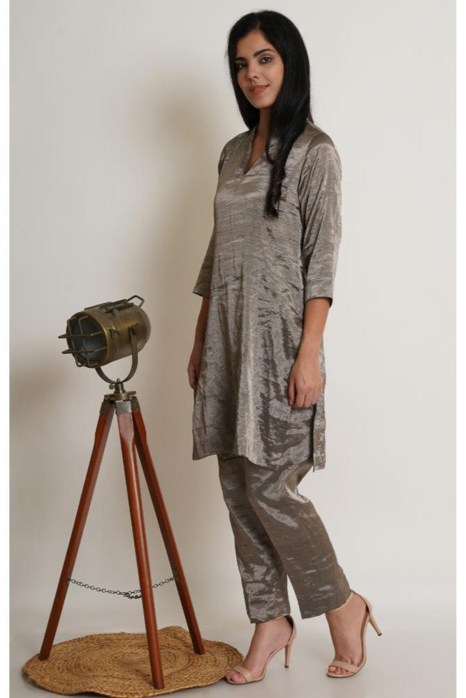Gunmetal Chanderi Co-ord Tunic Set