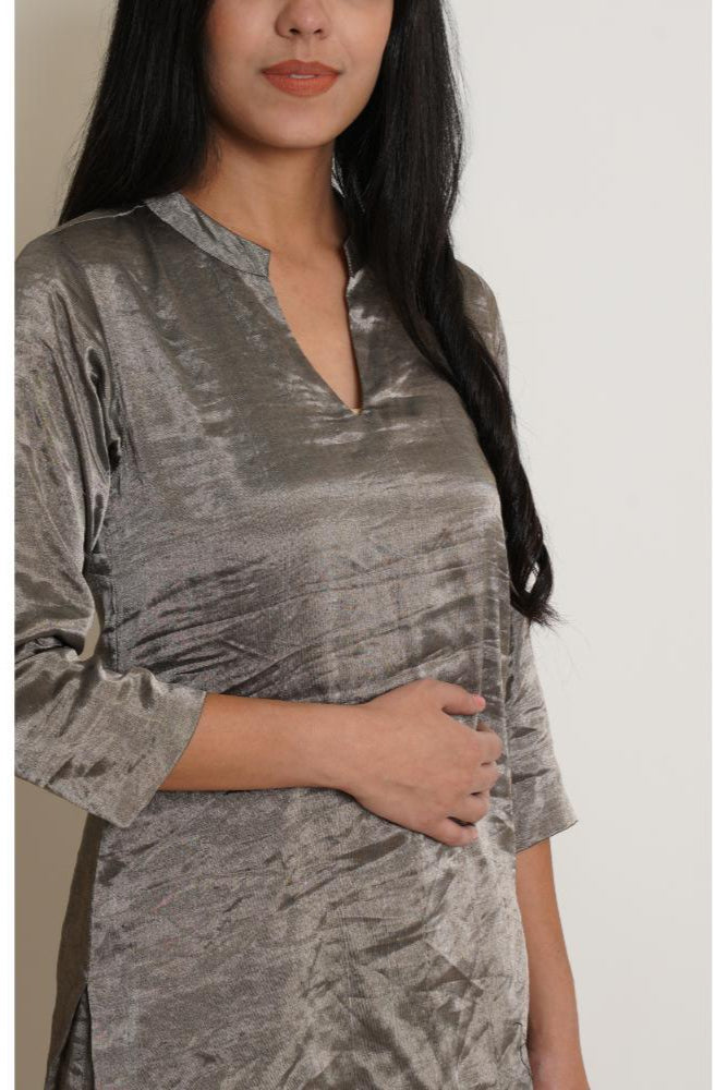 Gunmetal Chanderi Co-ord Tunic Set