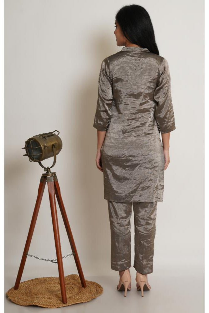Gunmetal Chanderi Co-ord Tunic Set
