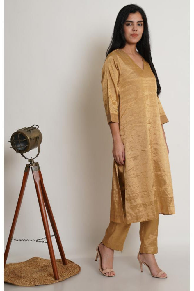 Gold Tissue Chanderi Co-ord Kurta Set of 2
