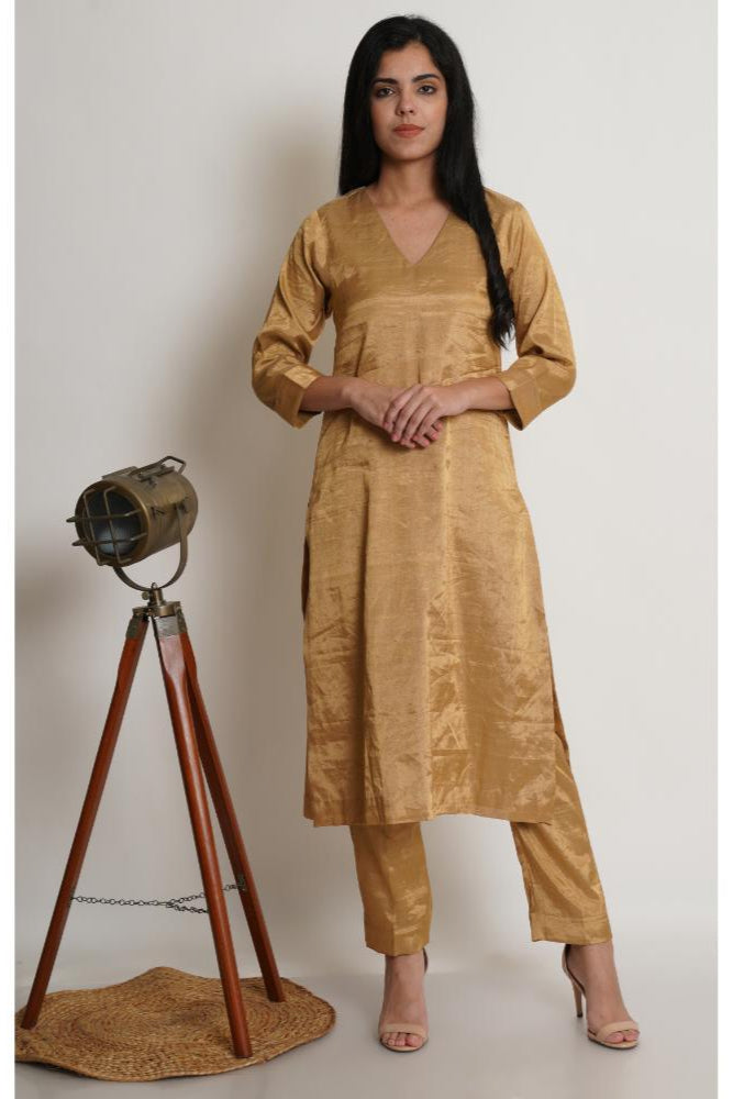 Gold Tissue Chanderi Co-ord Kurta Set of 2