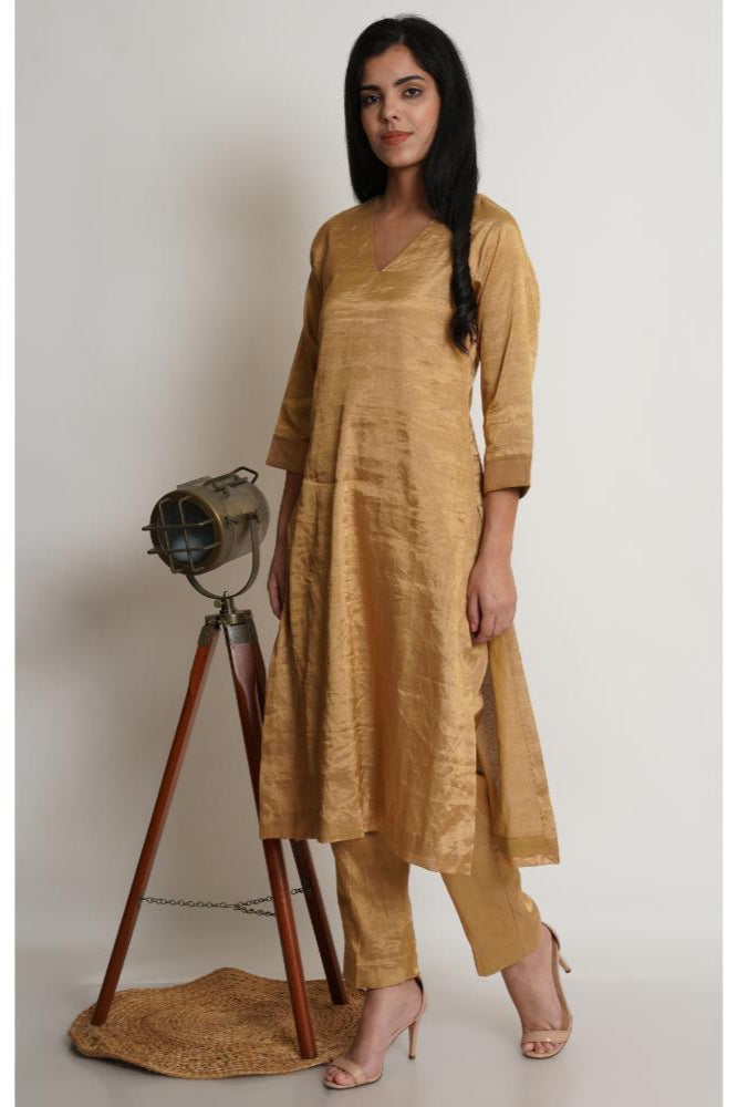 Gold Tissue Chanderi Co-ord Kurta Set of 2