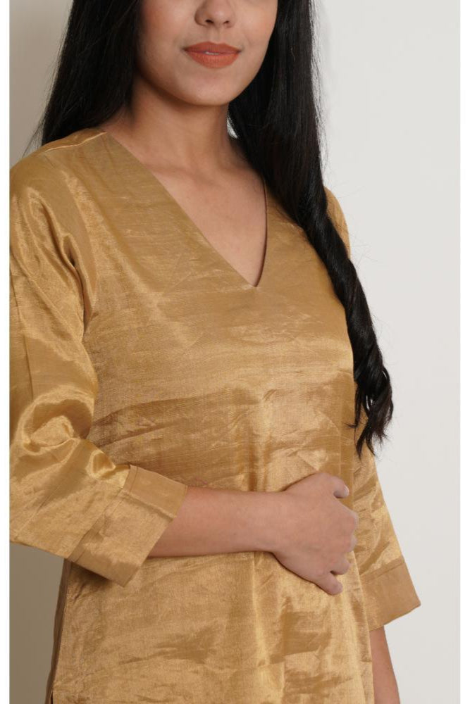Gold Tissue Chanderi Co-ord Kurta Set of 2