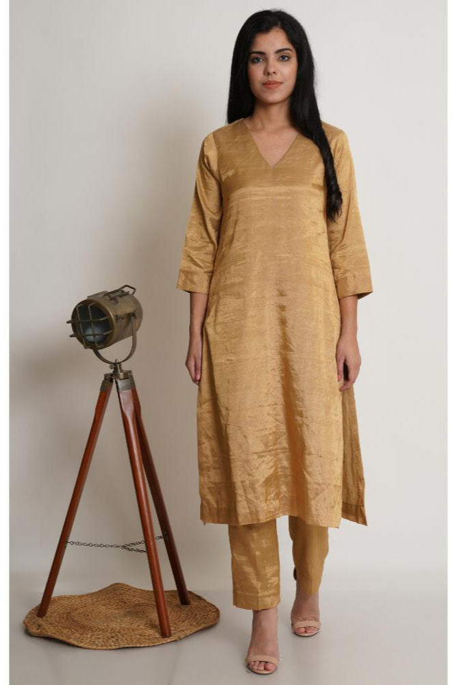Gold Tissue Chanderi Co-ord Kurta Set of 2