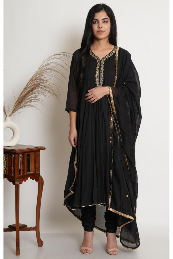 Black Zardozi Anarkali Set of 3