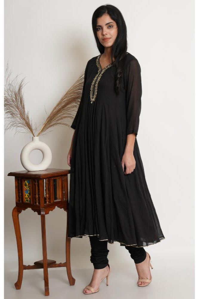 Black Zardozi Anarkali Set of 3