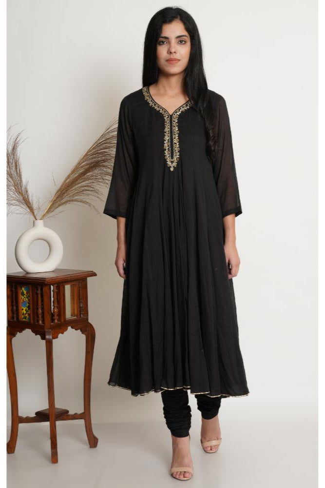 Black Zardozi Anarkali Set of 3