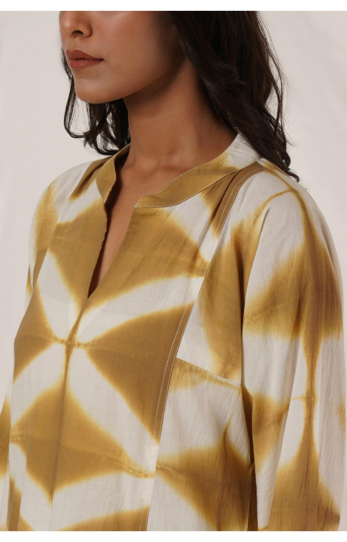 Beige White Clamp Dye Kurta