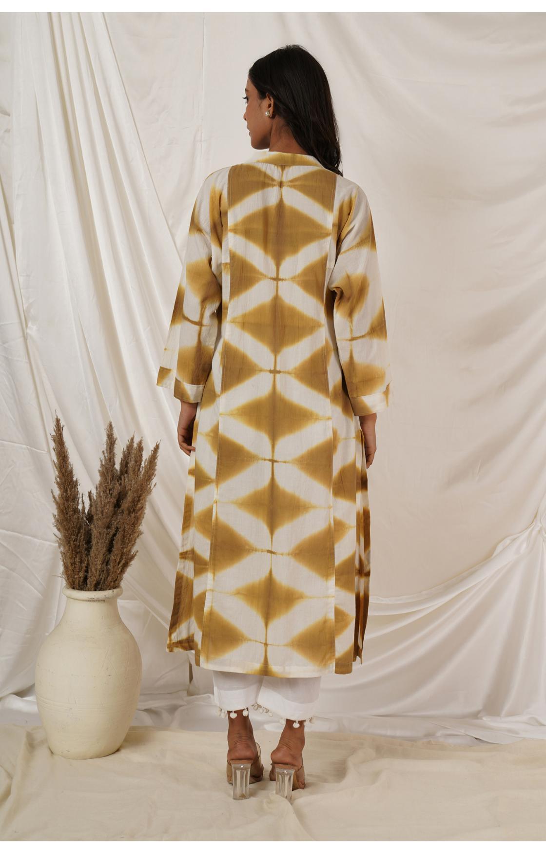 Beige White Clamp Dye Kurta