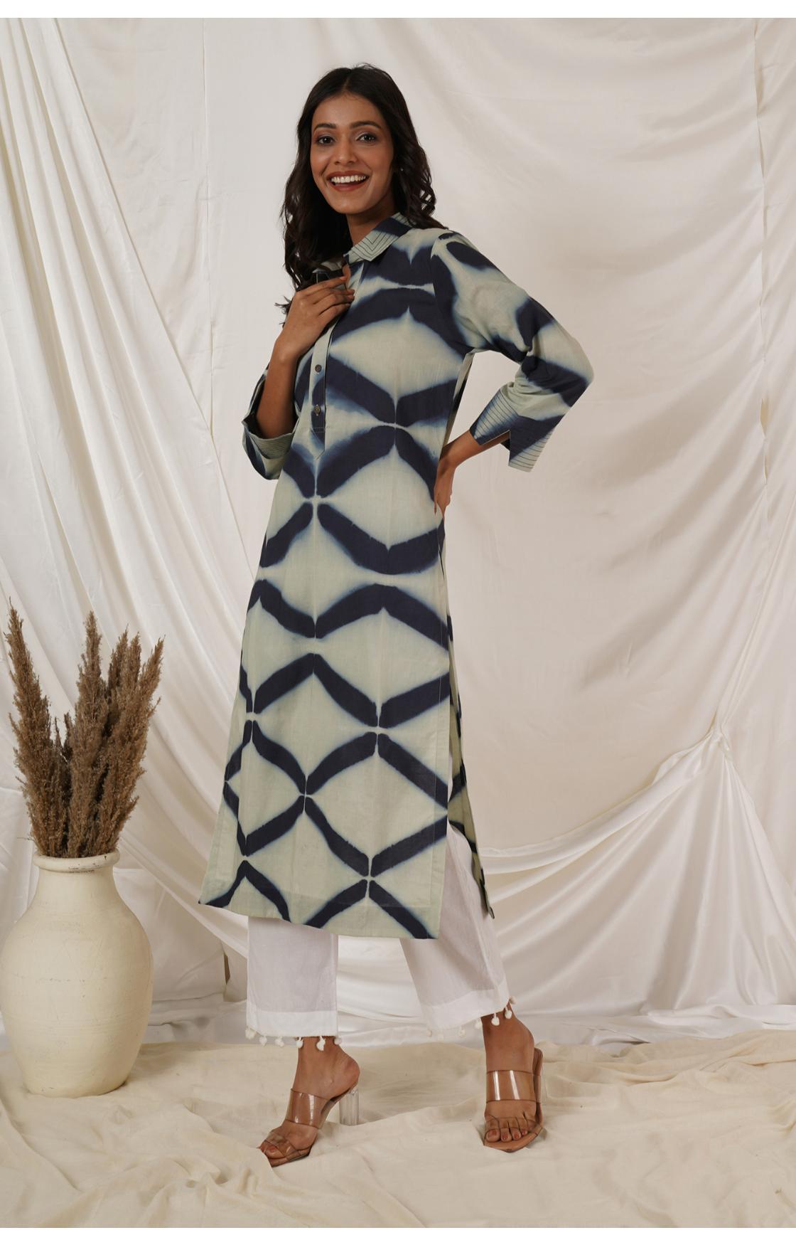 Grey Clamp Dye Kurta