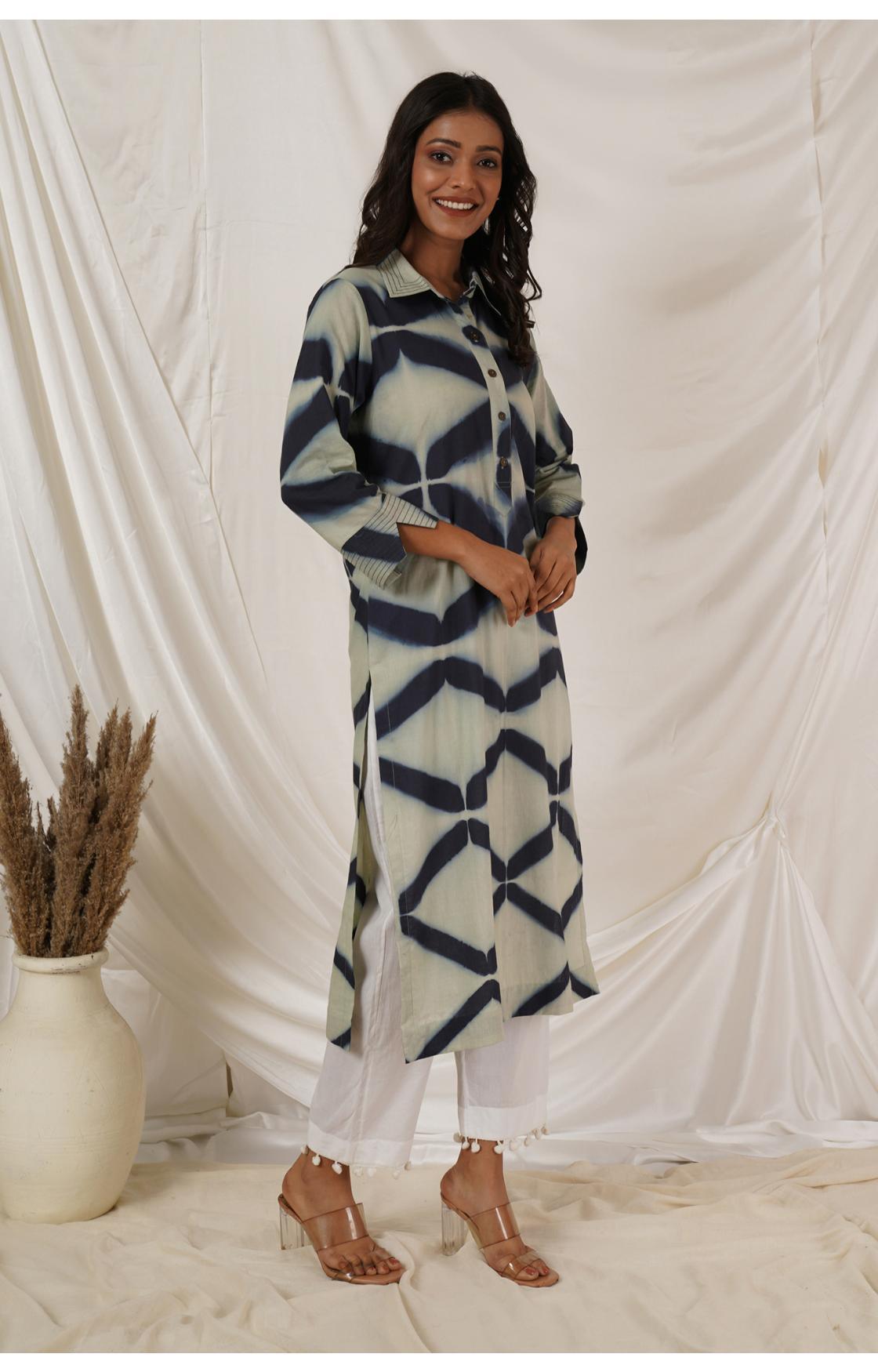 Grey Clamp Dye Kurta