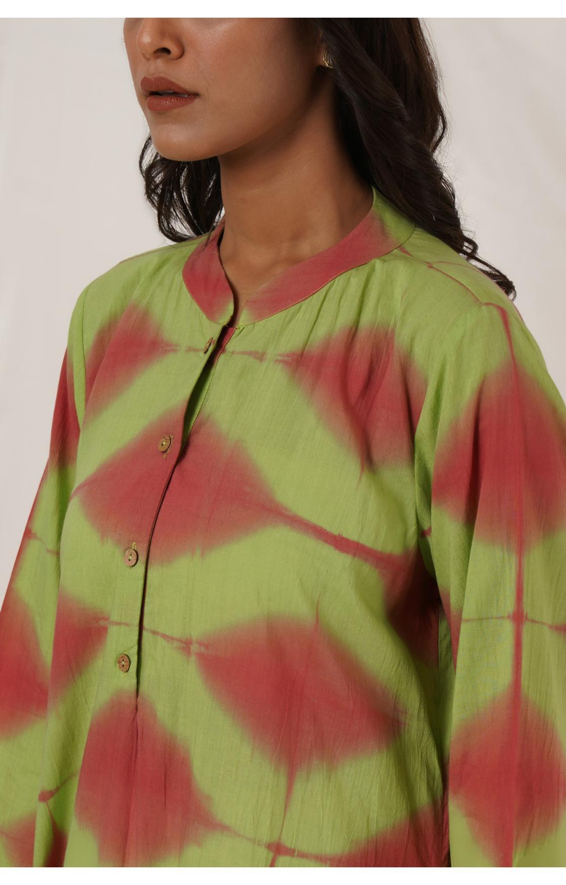 PEACH LIME GREEN CLAMP DYE KURTA