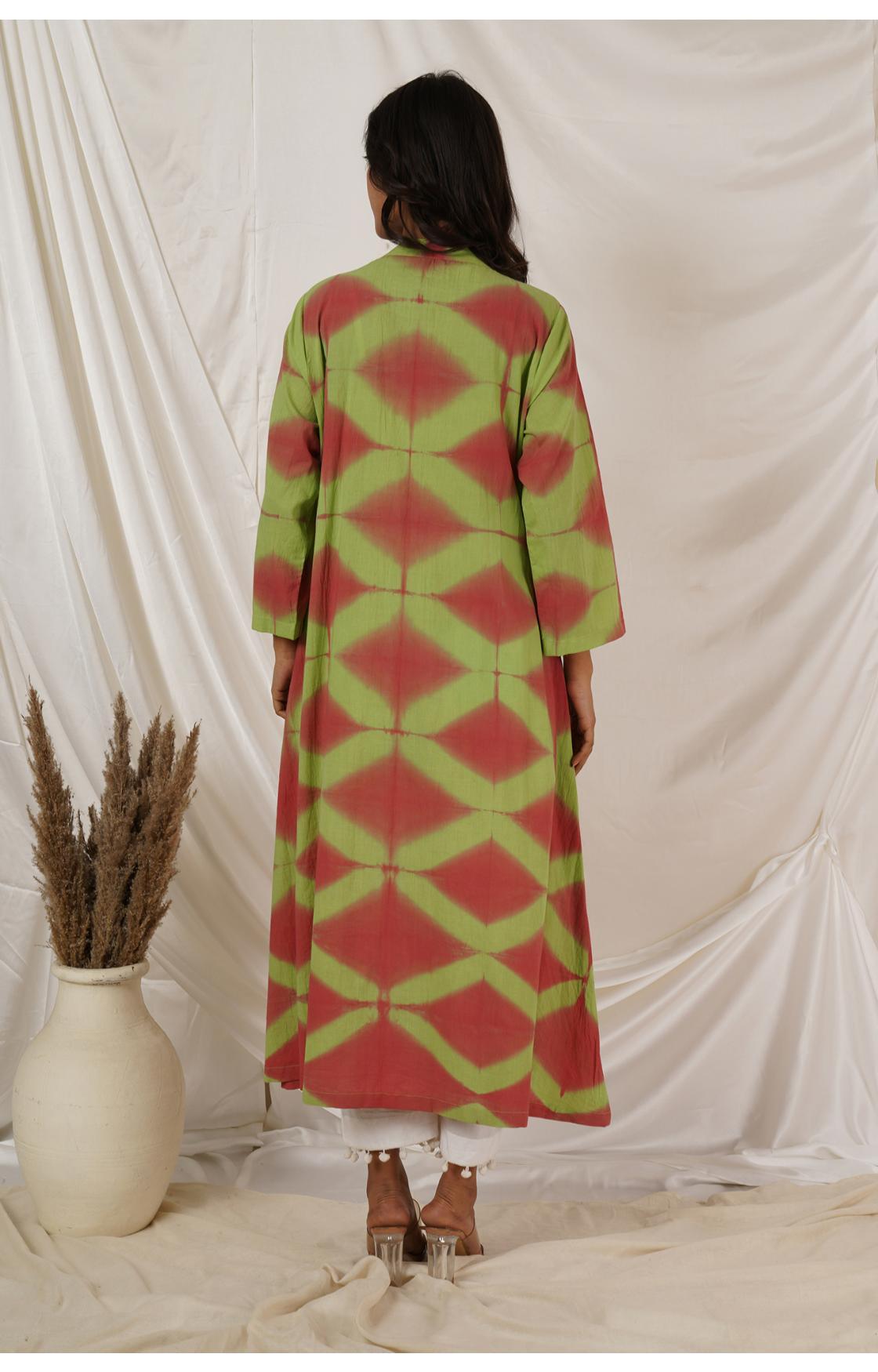 PEACH LIME GREEN CLAMP DYE KURTA