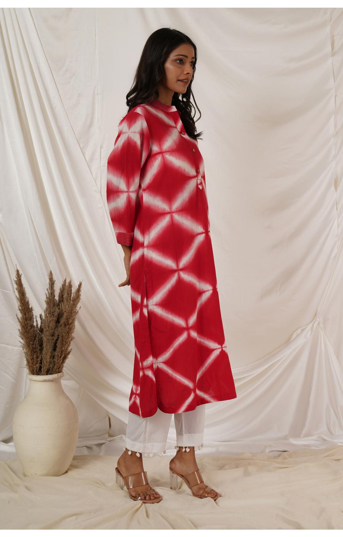 RED WHITE CLAMP DYE KURTA