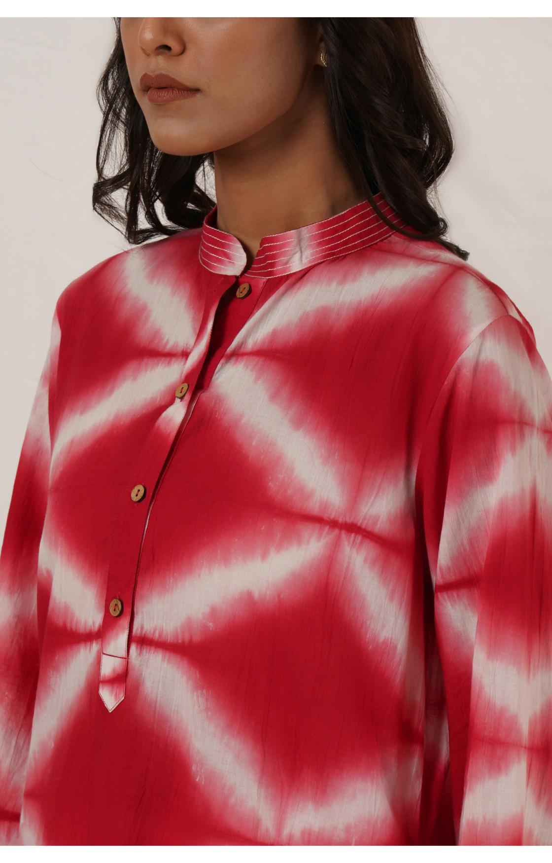 RED WHITE CLAMP DYE KURTA