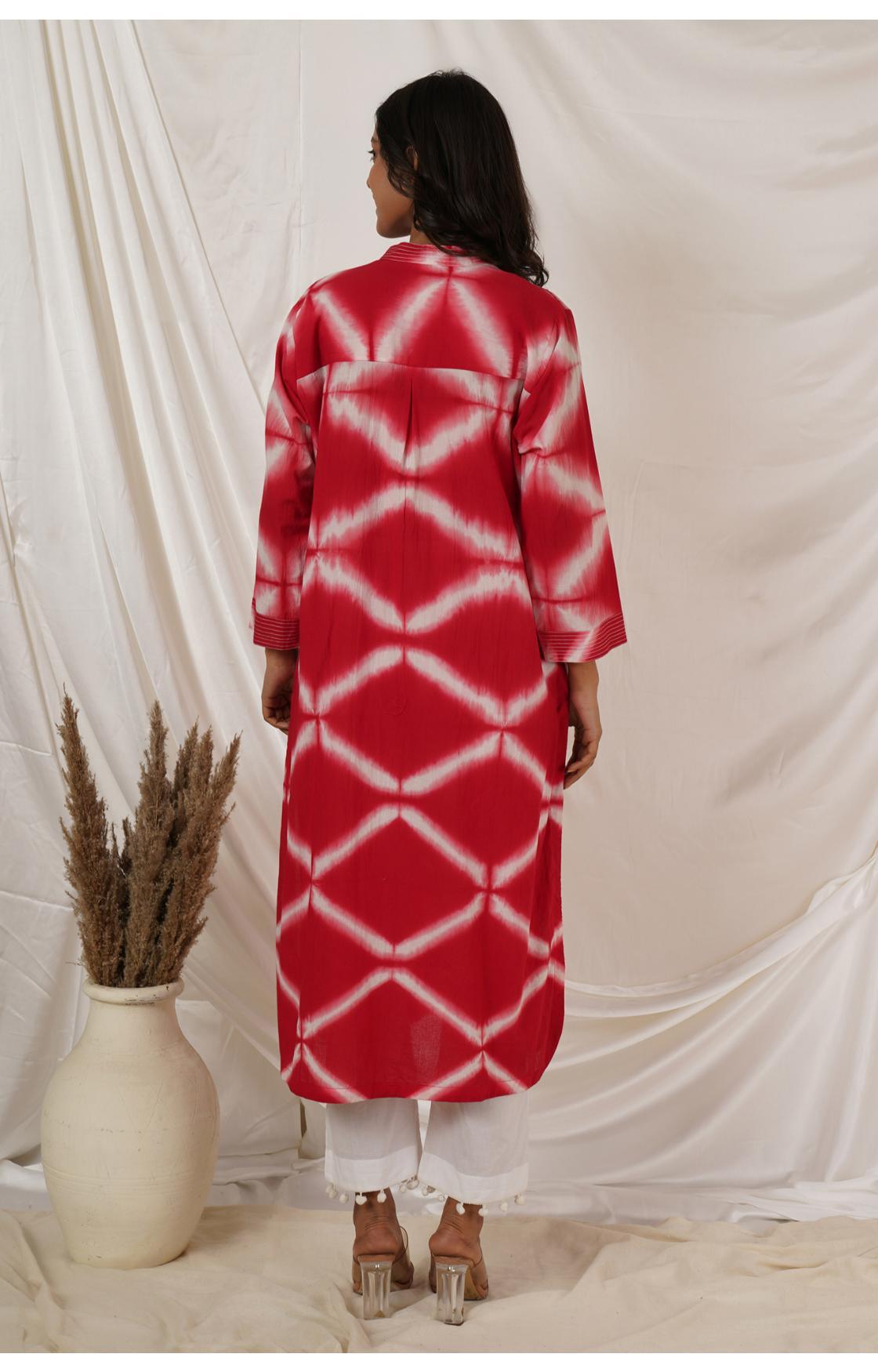 RED WHITE CLAMP DYE KURTA