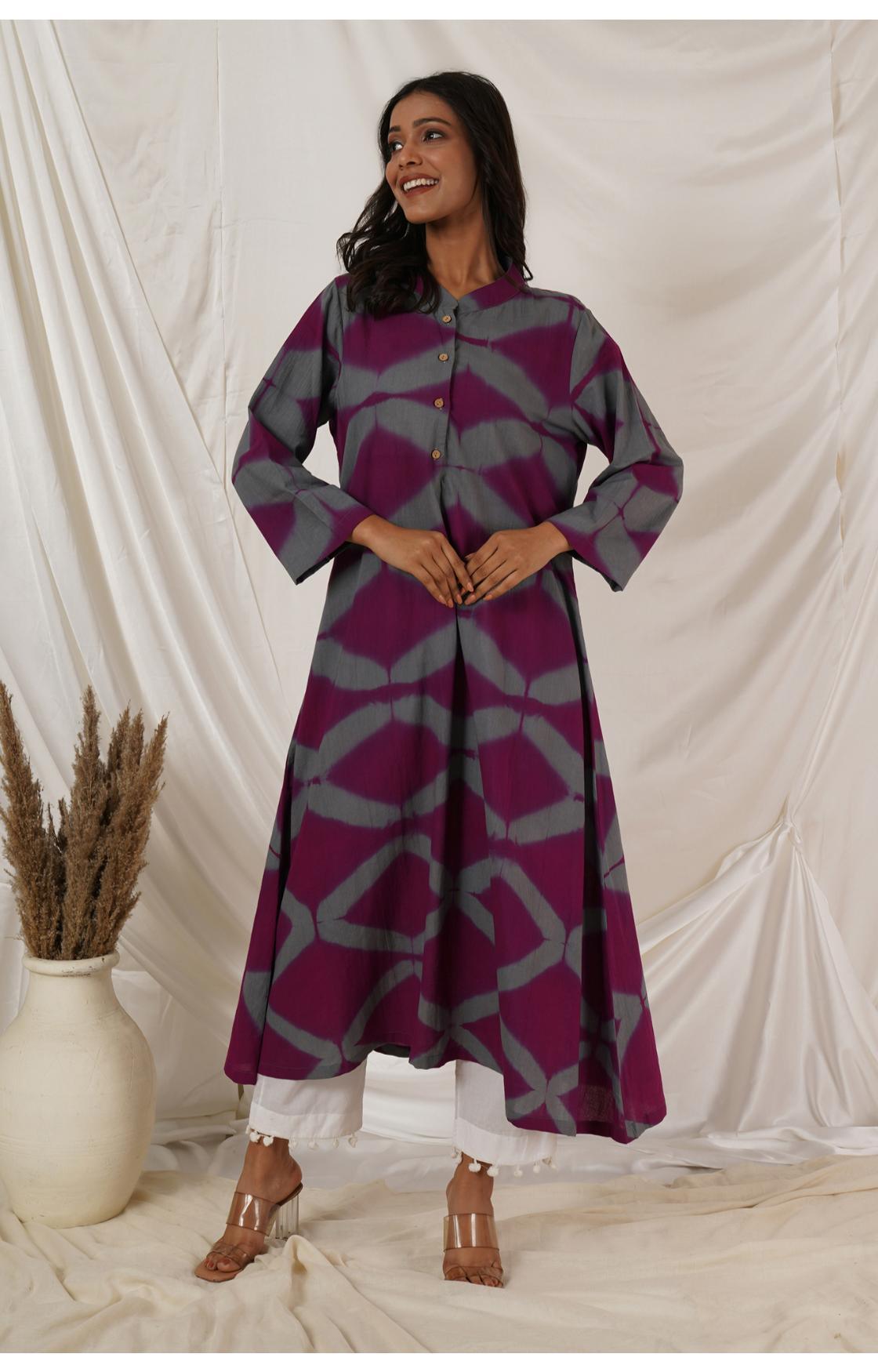 Grey Wine Clamp Tie Dye Kurta