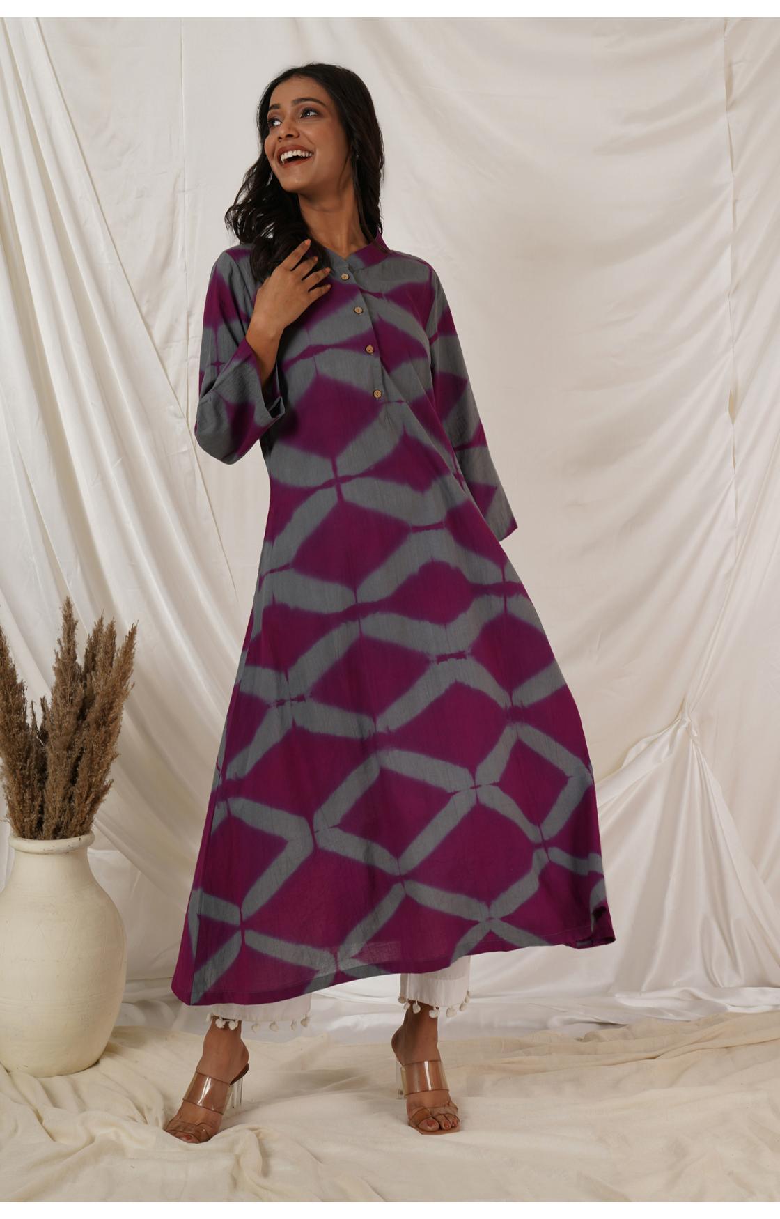 Grey Wine Clamp Tie Dye Kurta
