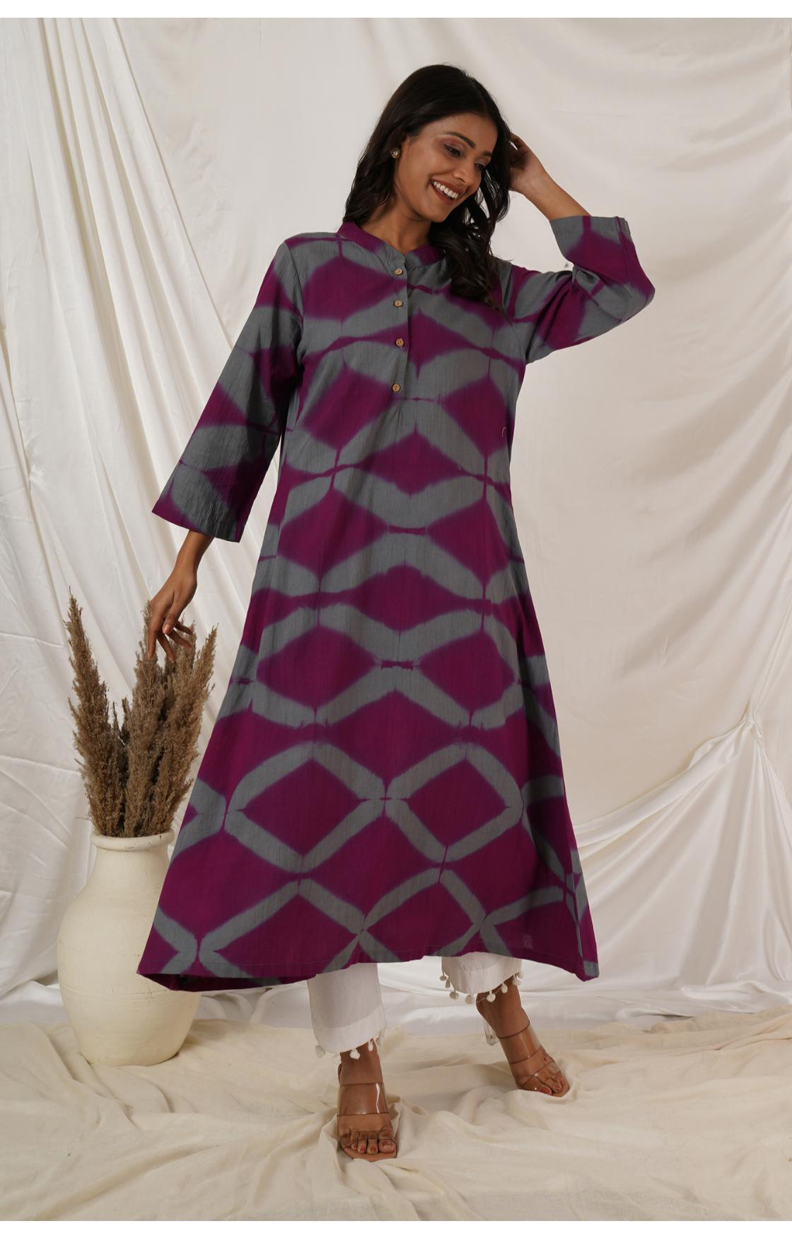 Grey Wine Clamp Tie Dye Kurta