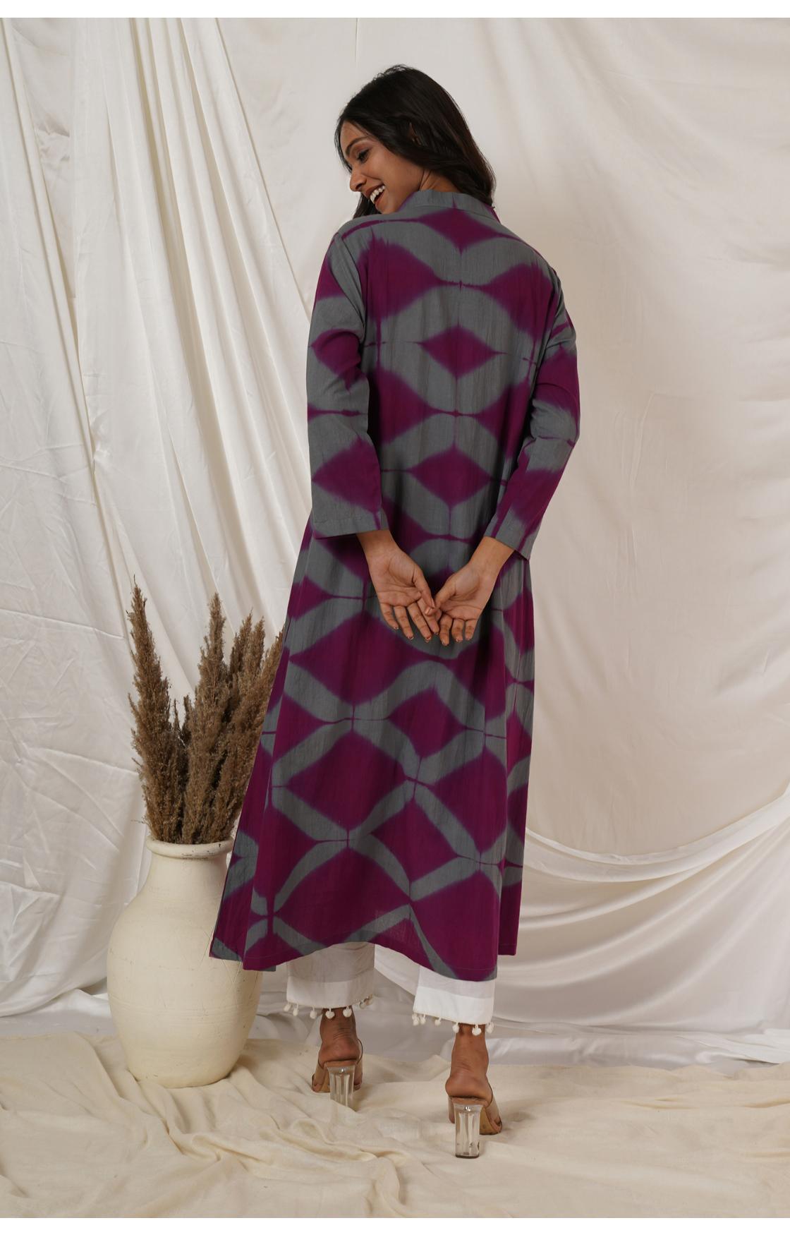 Grey Wine Clamp Tie Dye Kurta