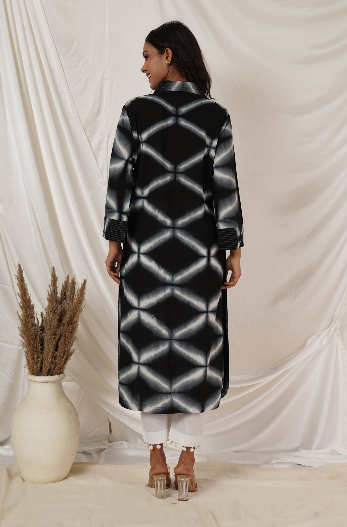 Black & White Clamp Dye Kurta