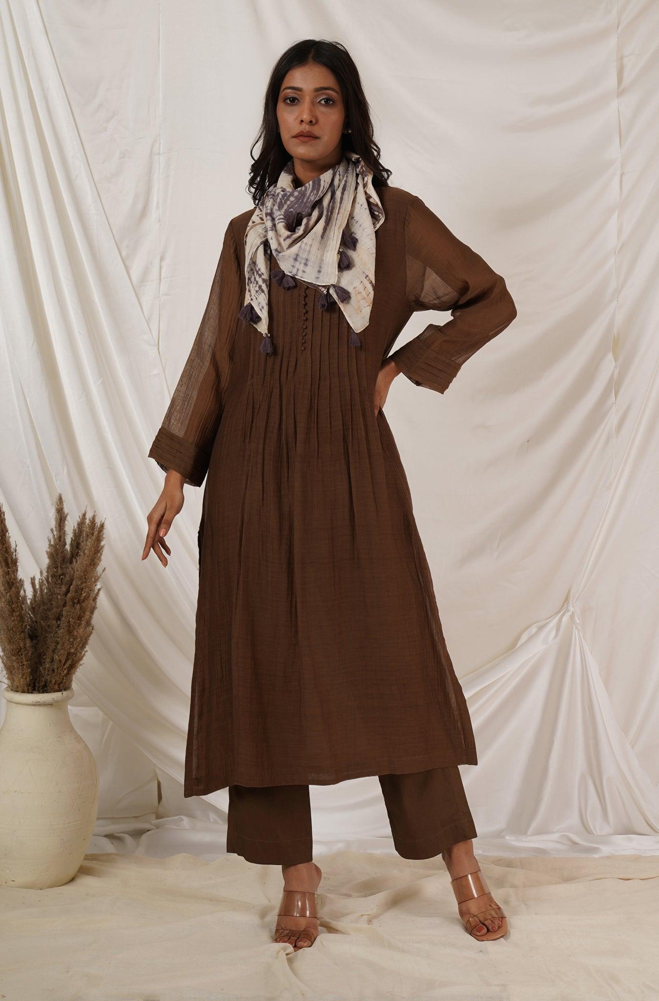 Brown Pintuck Tunic Co-ord Set Of 2