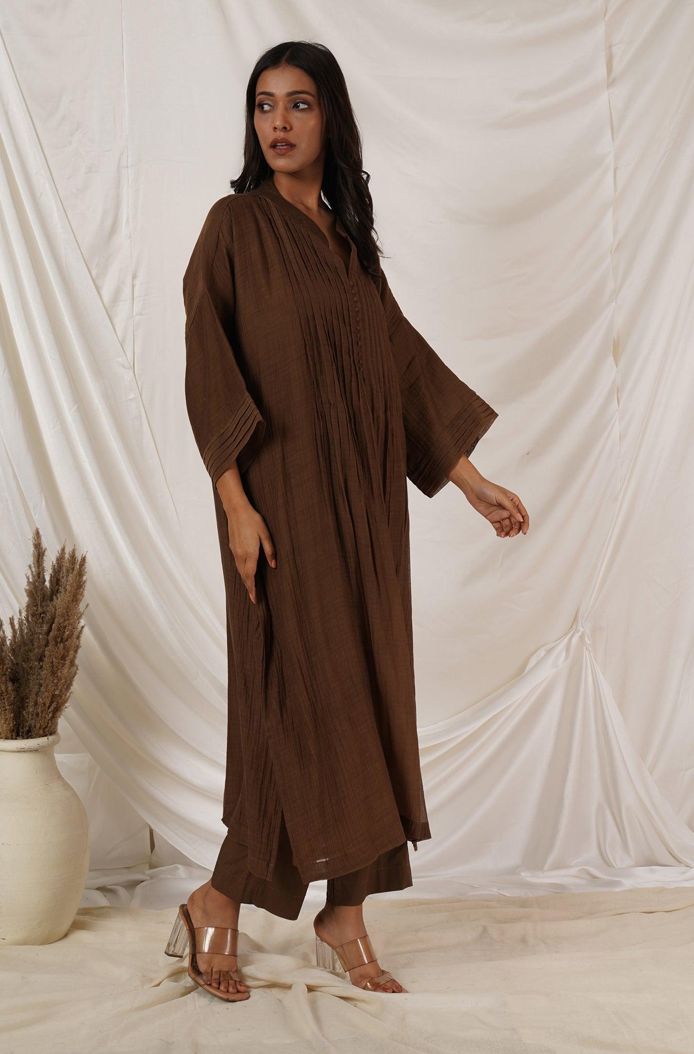 Brown Chanderi Kaftan Coord Set