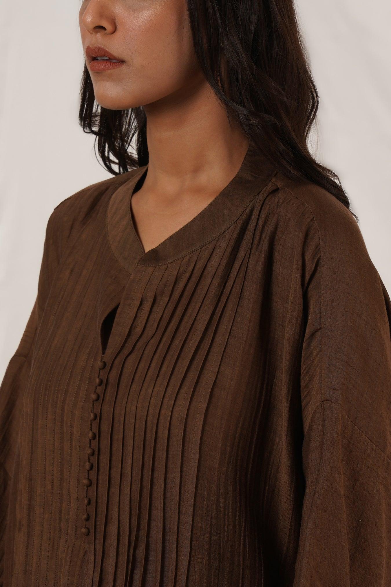 Brown Chanderi Kaftan Coord Set