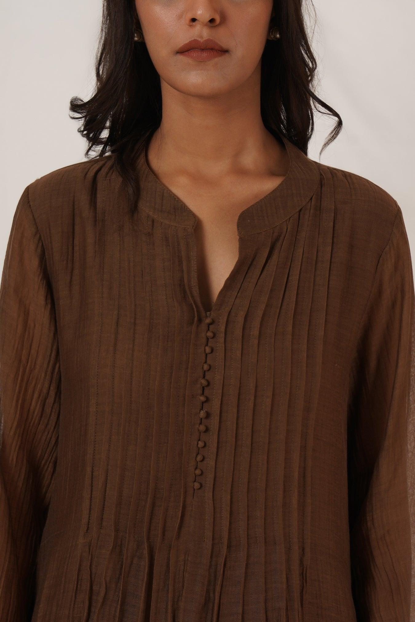 Brown Pintuck Tunic Co-ord Set Of 2