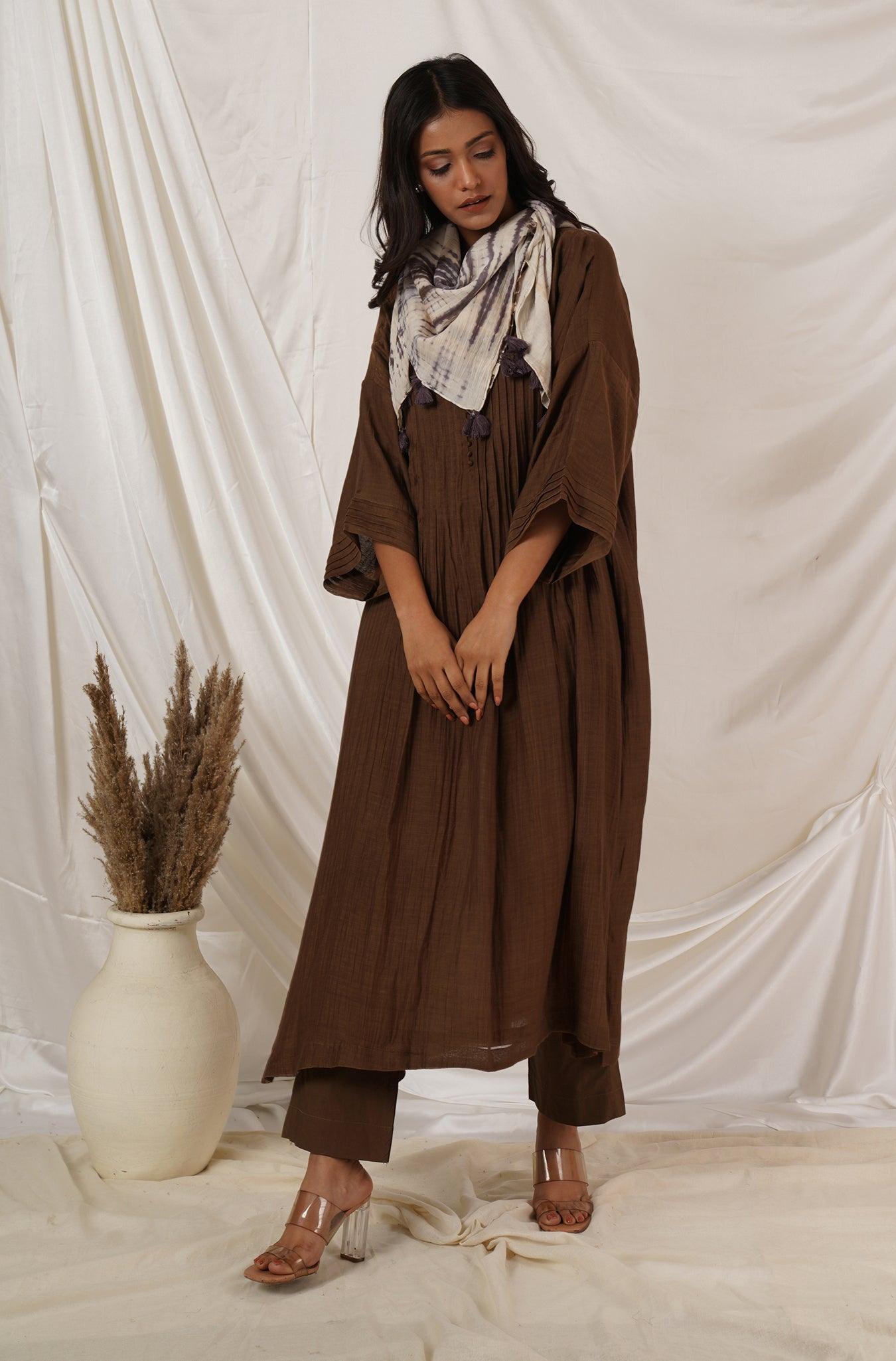 Brown Chanderi Kaftan Coord Set