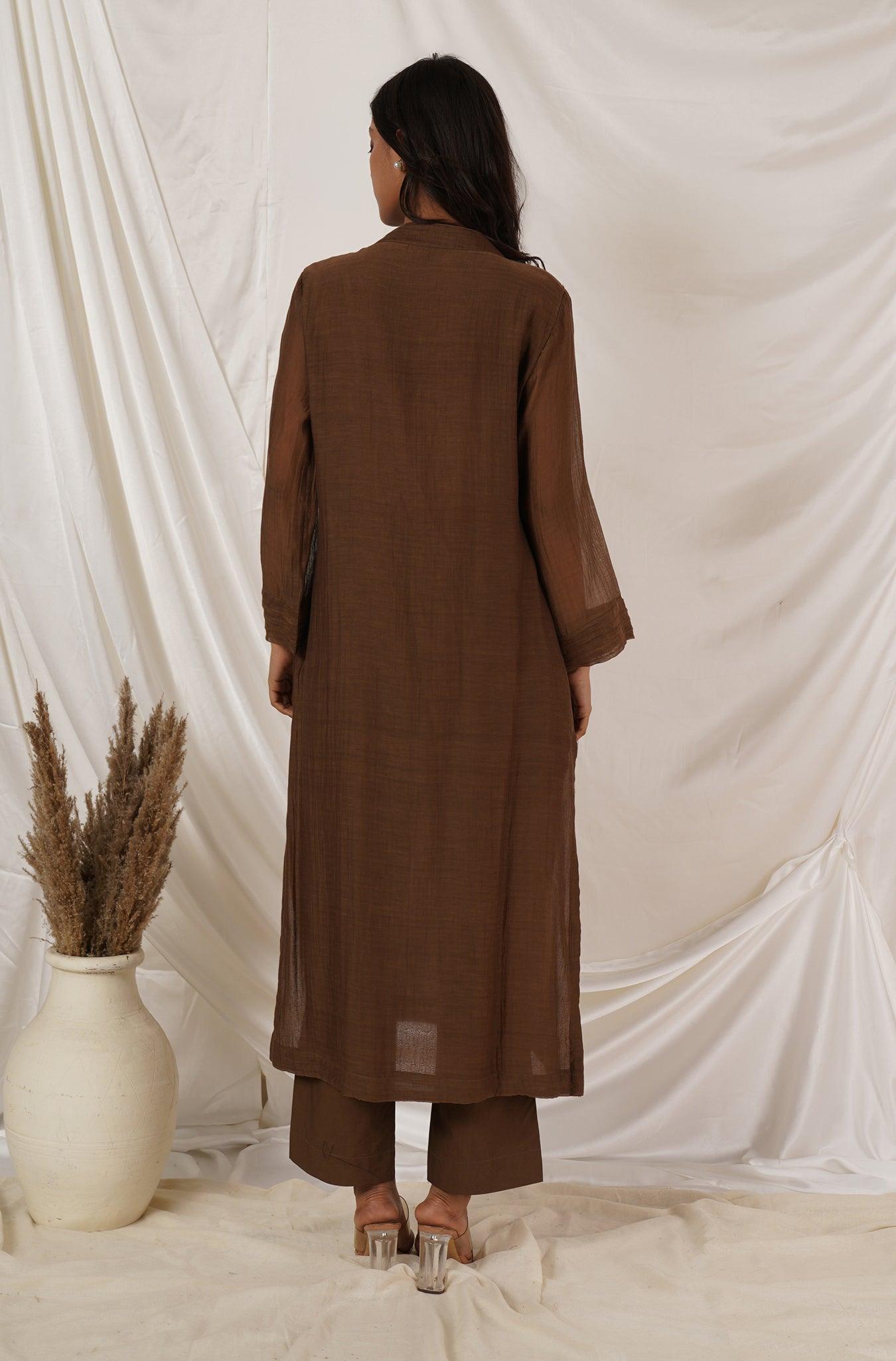 Brown Pintuck Tunic Co-ord Set Of 2