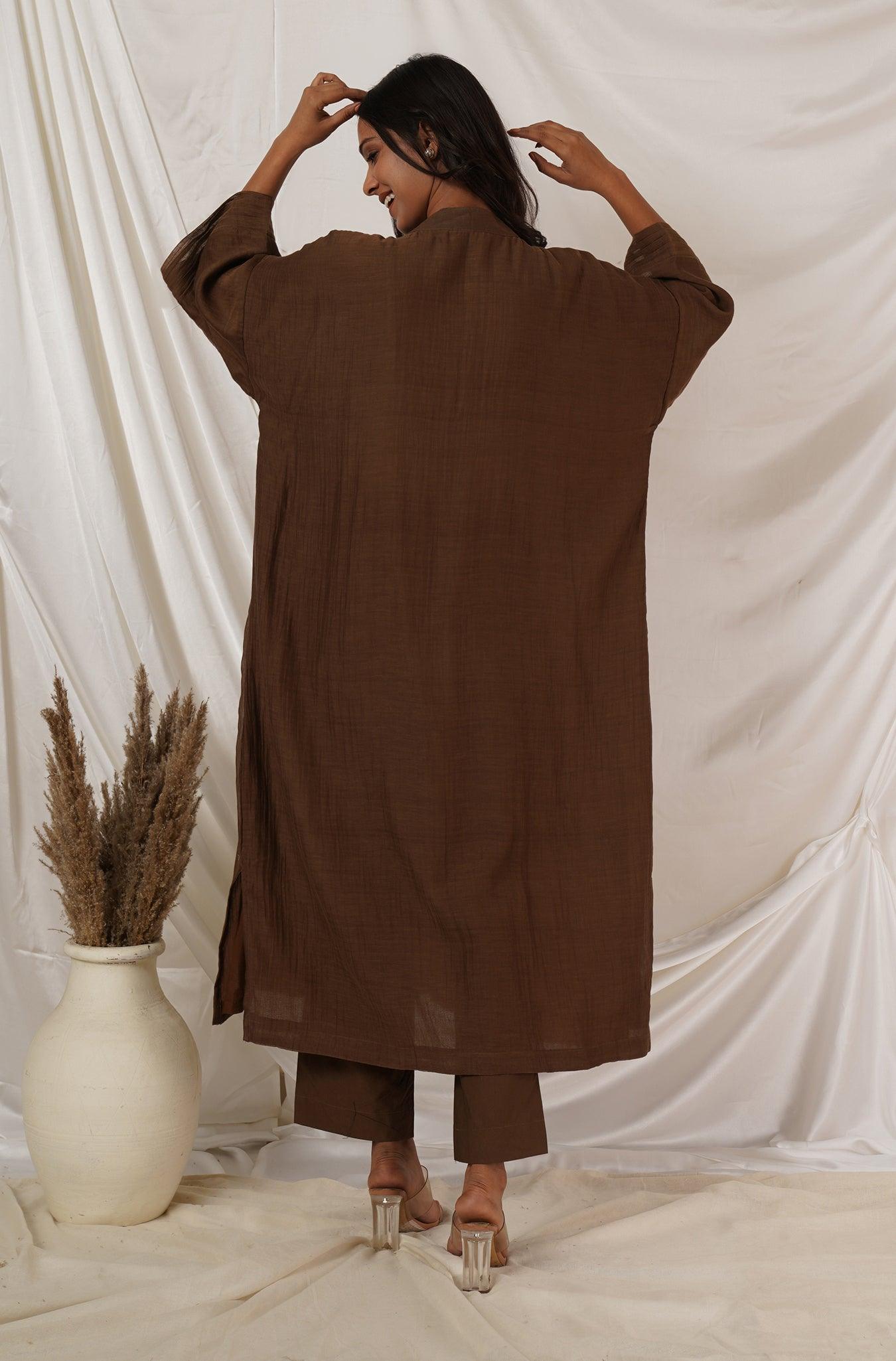 Brown Chanderi Kaftan Coord Set