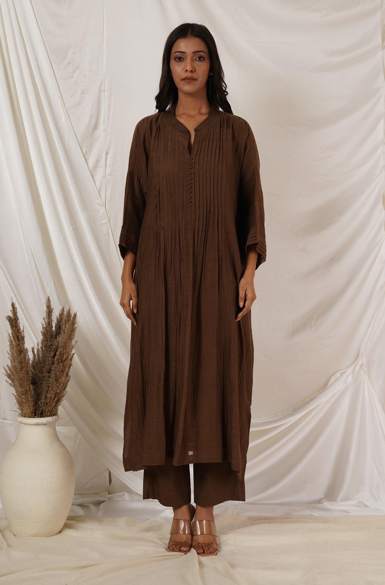 Brown Chanderi Kaftan Coord Set
