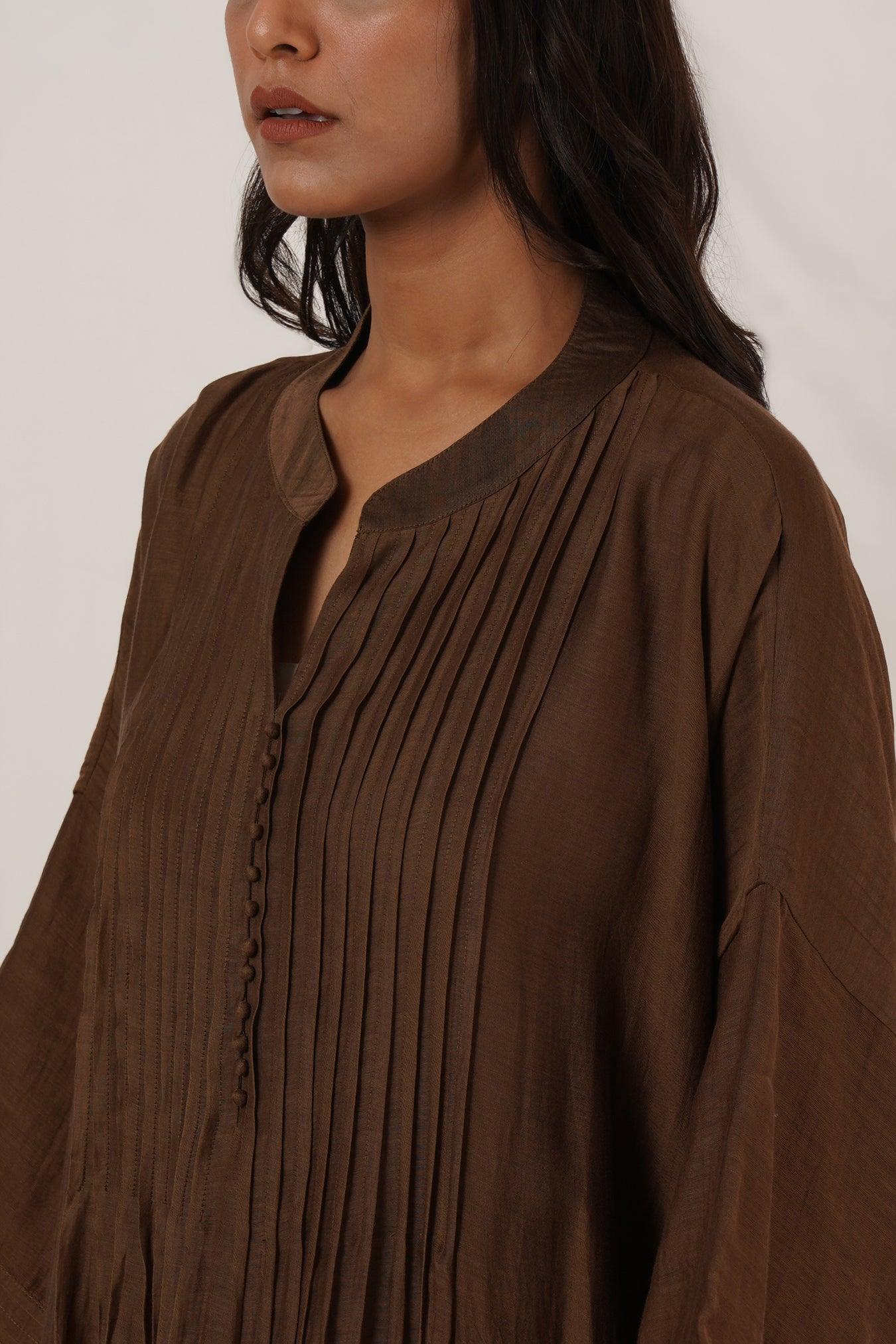 Brown Pintuck Tunic Coord Set