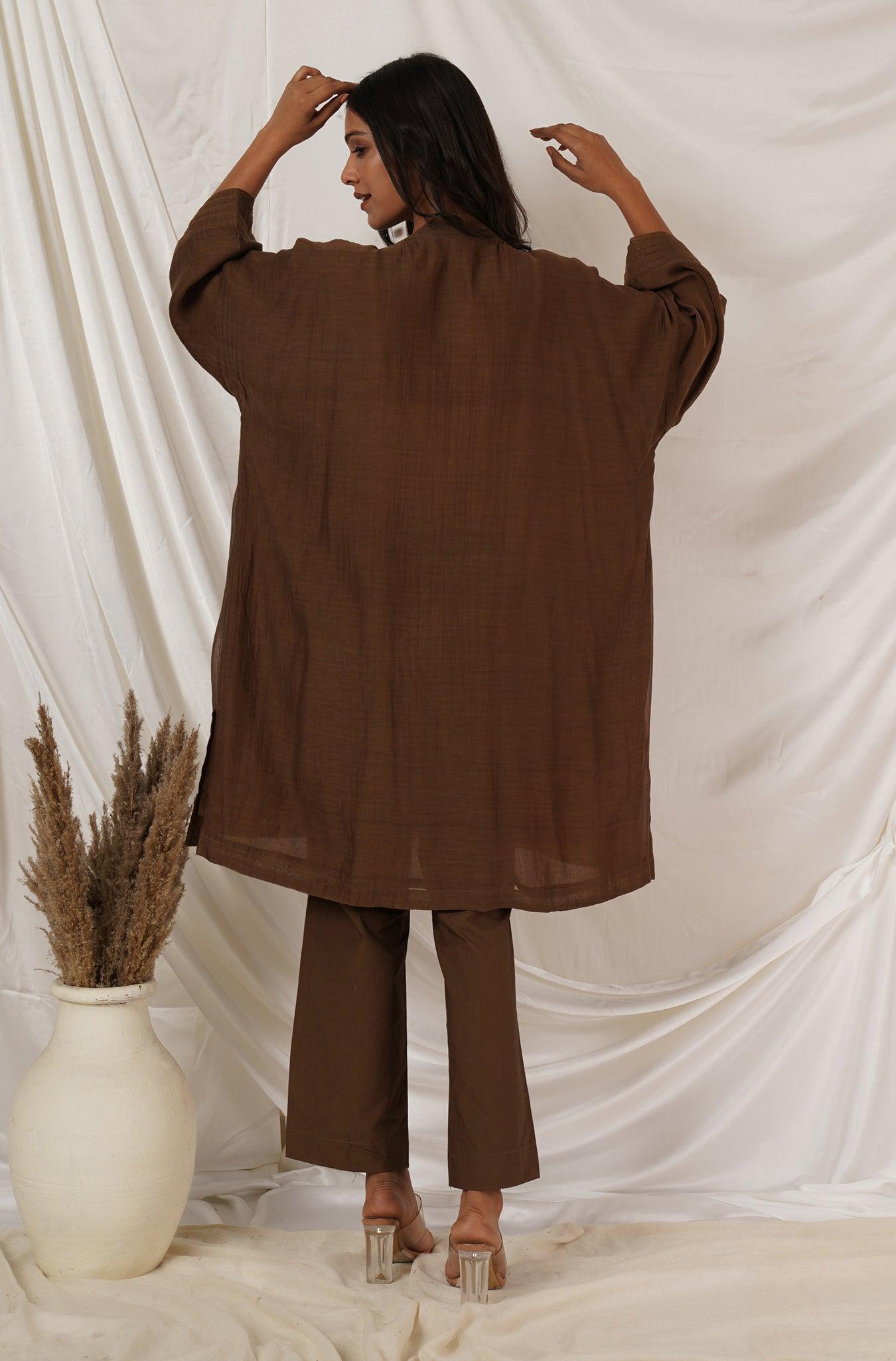 Brown Pintuck Tunic Coord Set