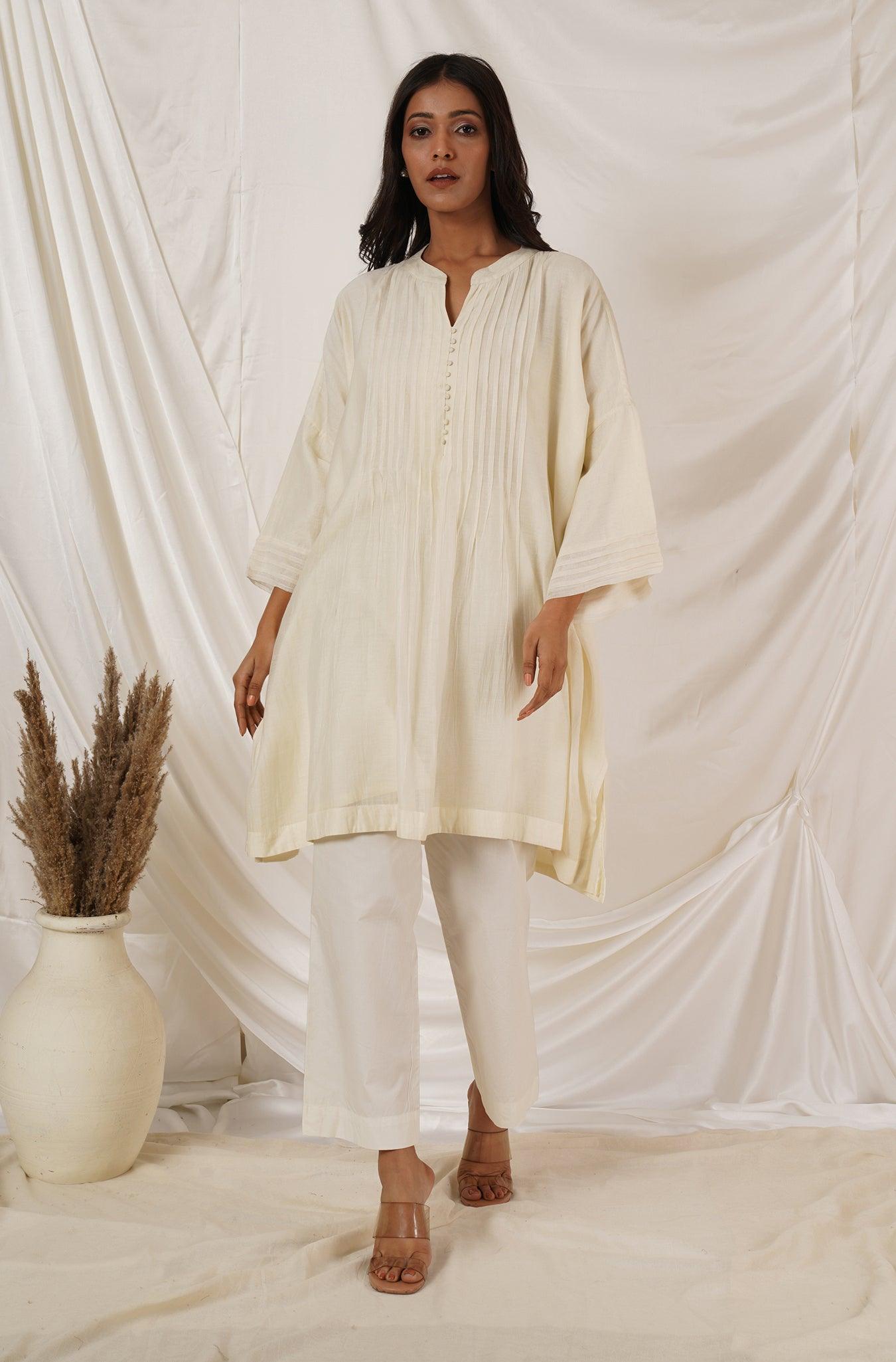 Off White Pintuck Tunic Coord Set