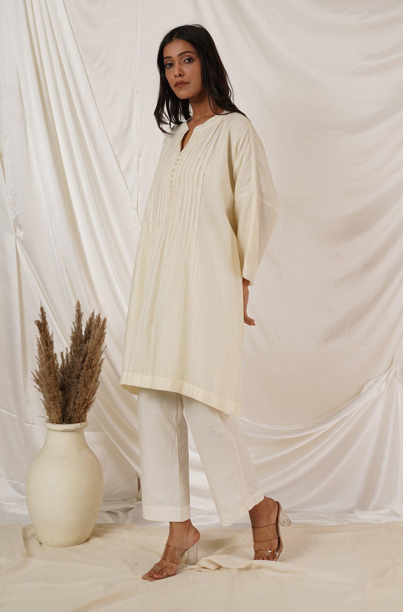 Off White Pintuck Tunic Coord Set