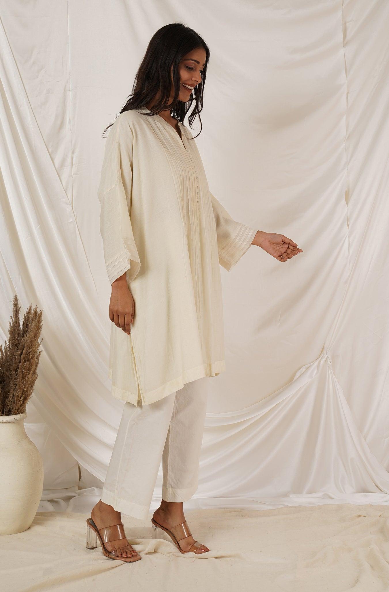 Off White Pintuck Tunic Coord Set