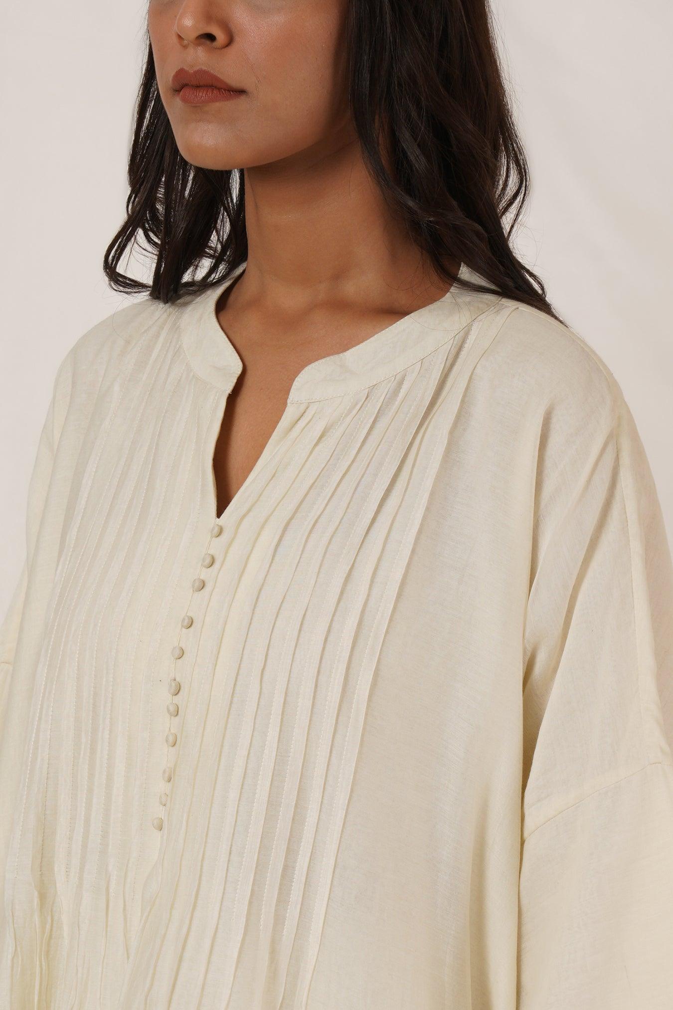 Off White Pintuck Tunic Coord Set