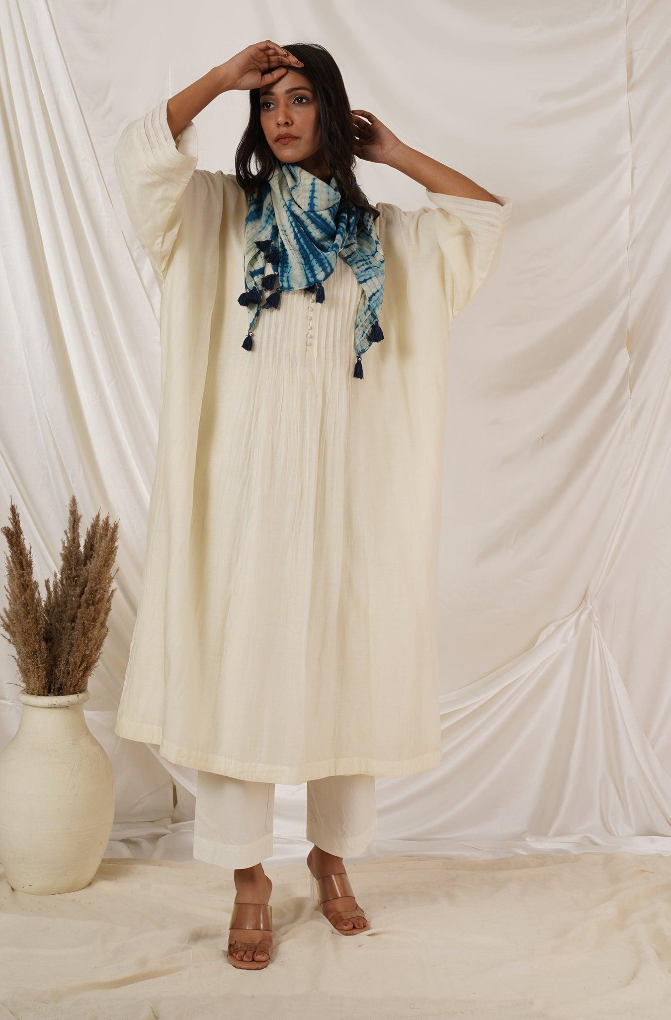 Off White Pintuck Kaftan Coord Set