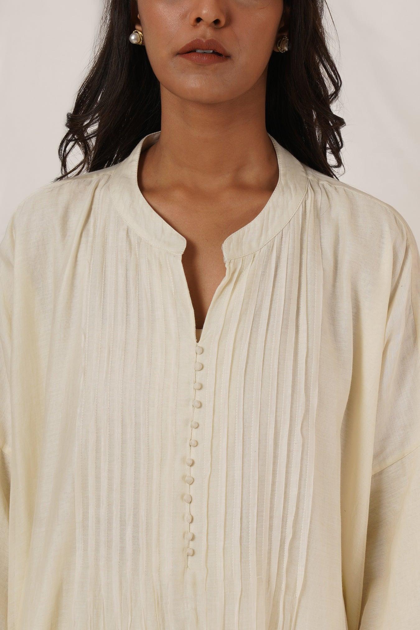 Off White Pintuck Kaftan Coord Set