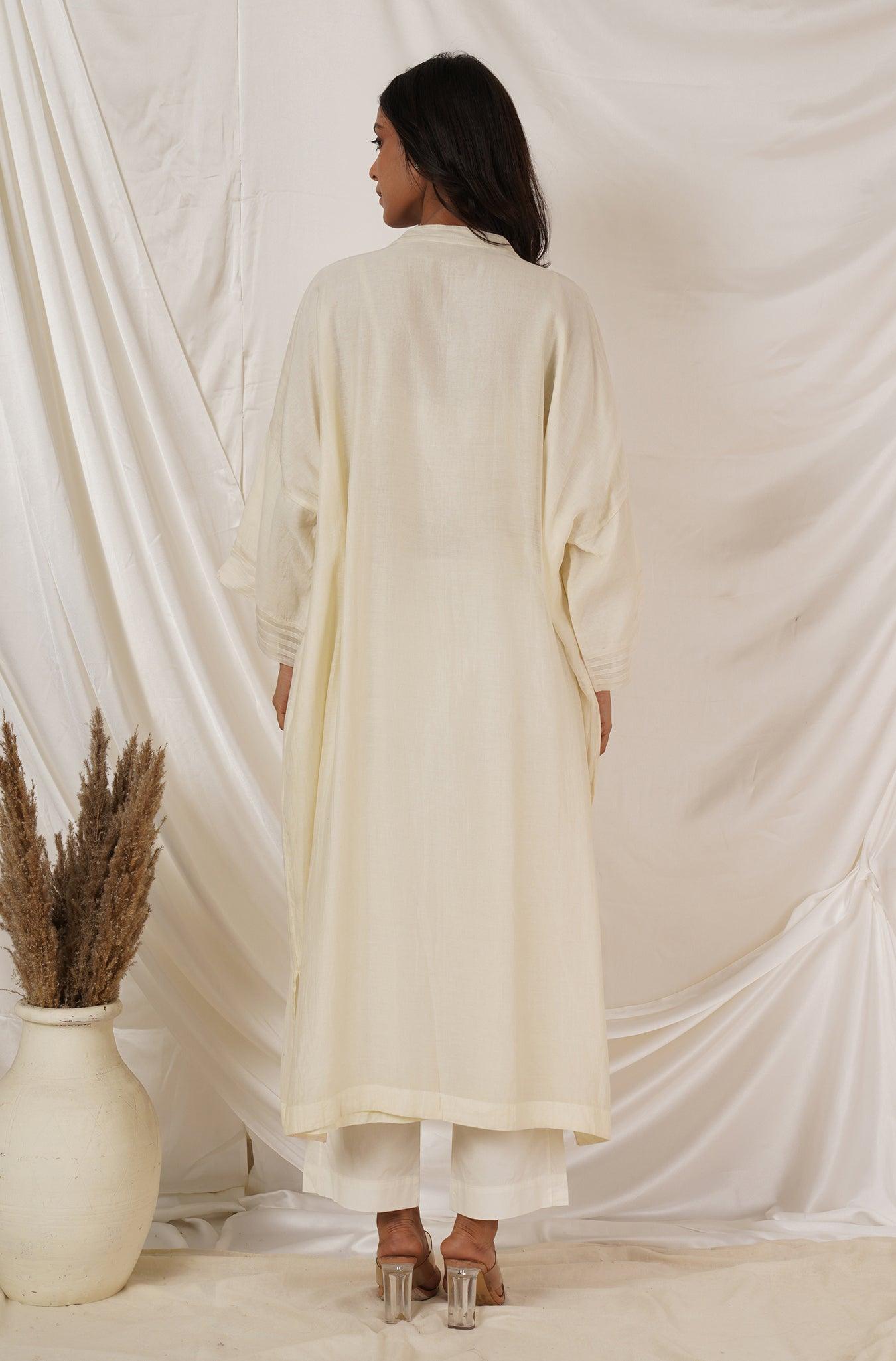 Off White Pintuck Kaftan Coord Set