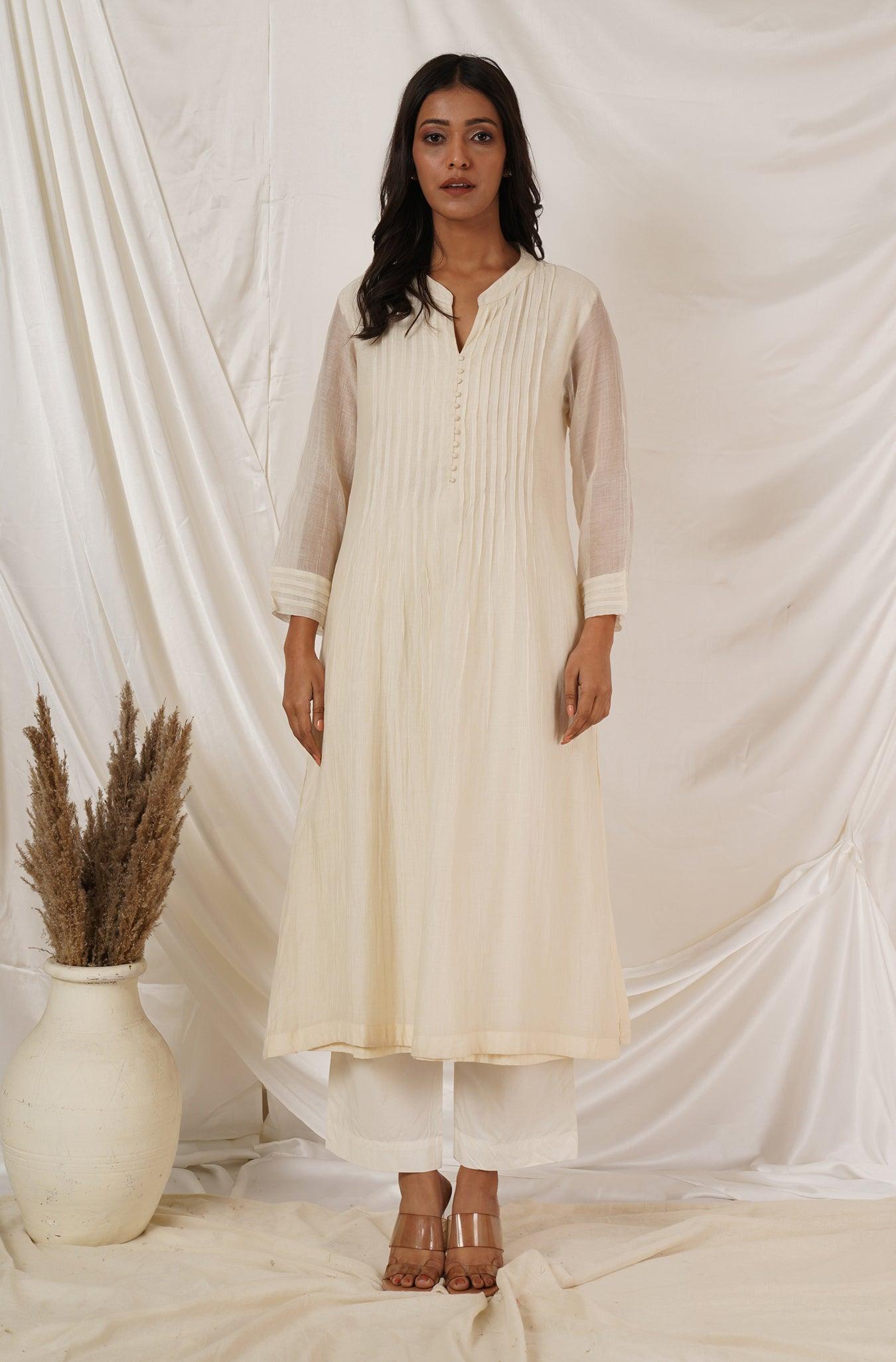 Off White Pintuck Kurta Coord Set