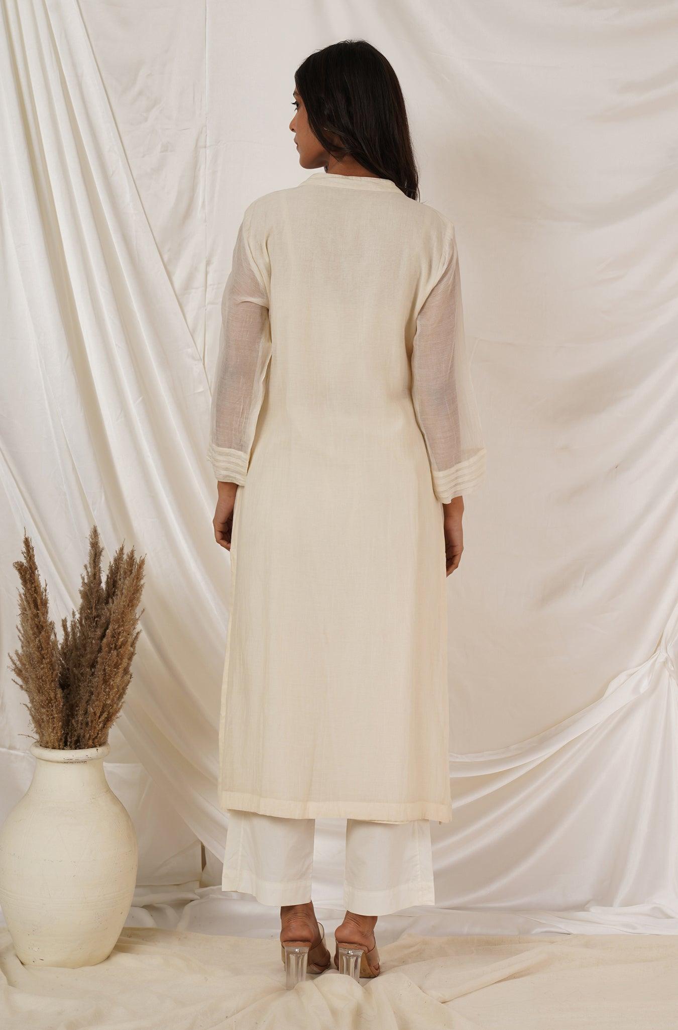 Off White Pintuck Kurta Coord Set