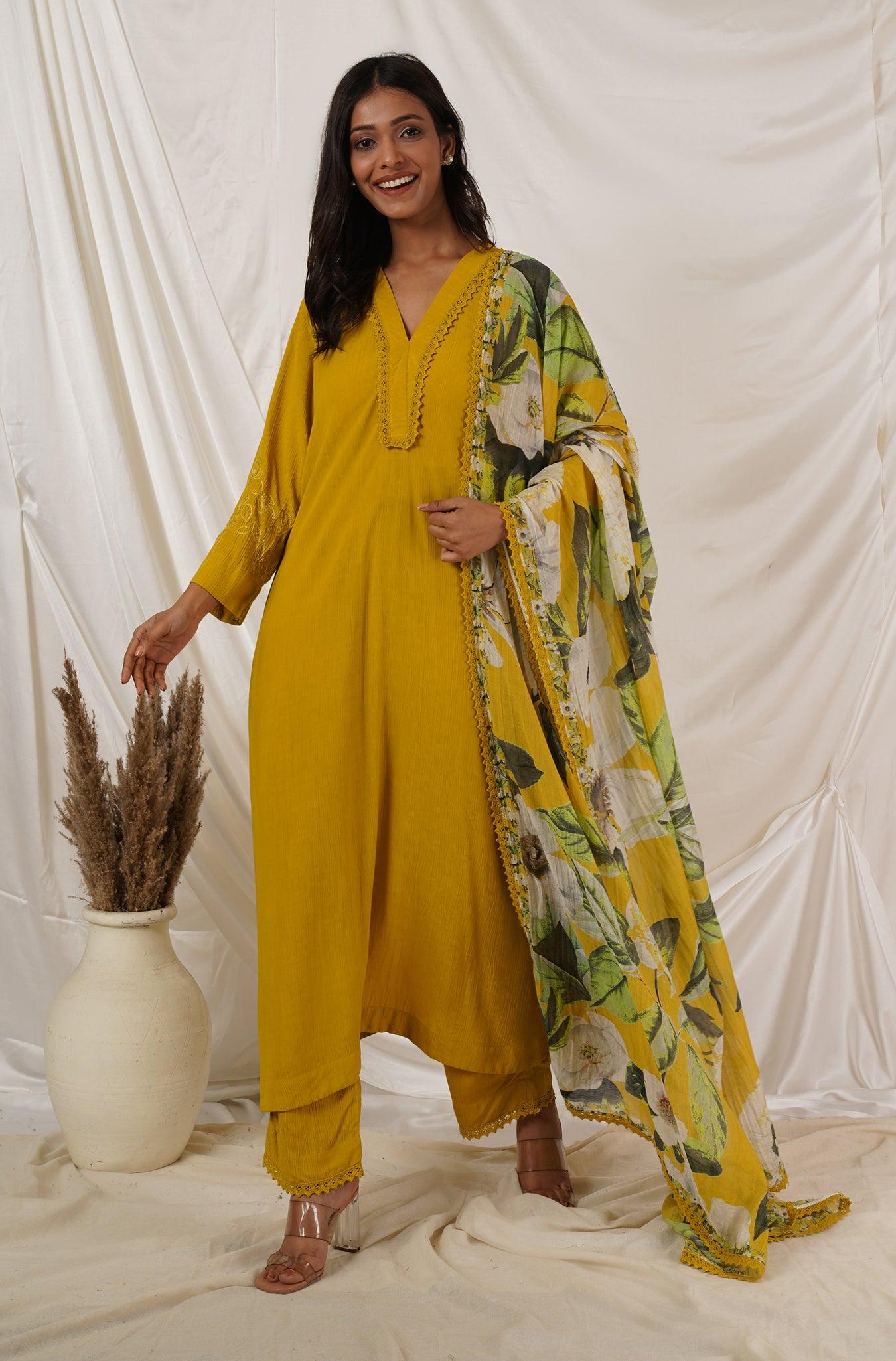 Mustard Yellow Kurta Set Of 2