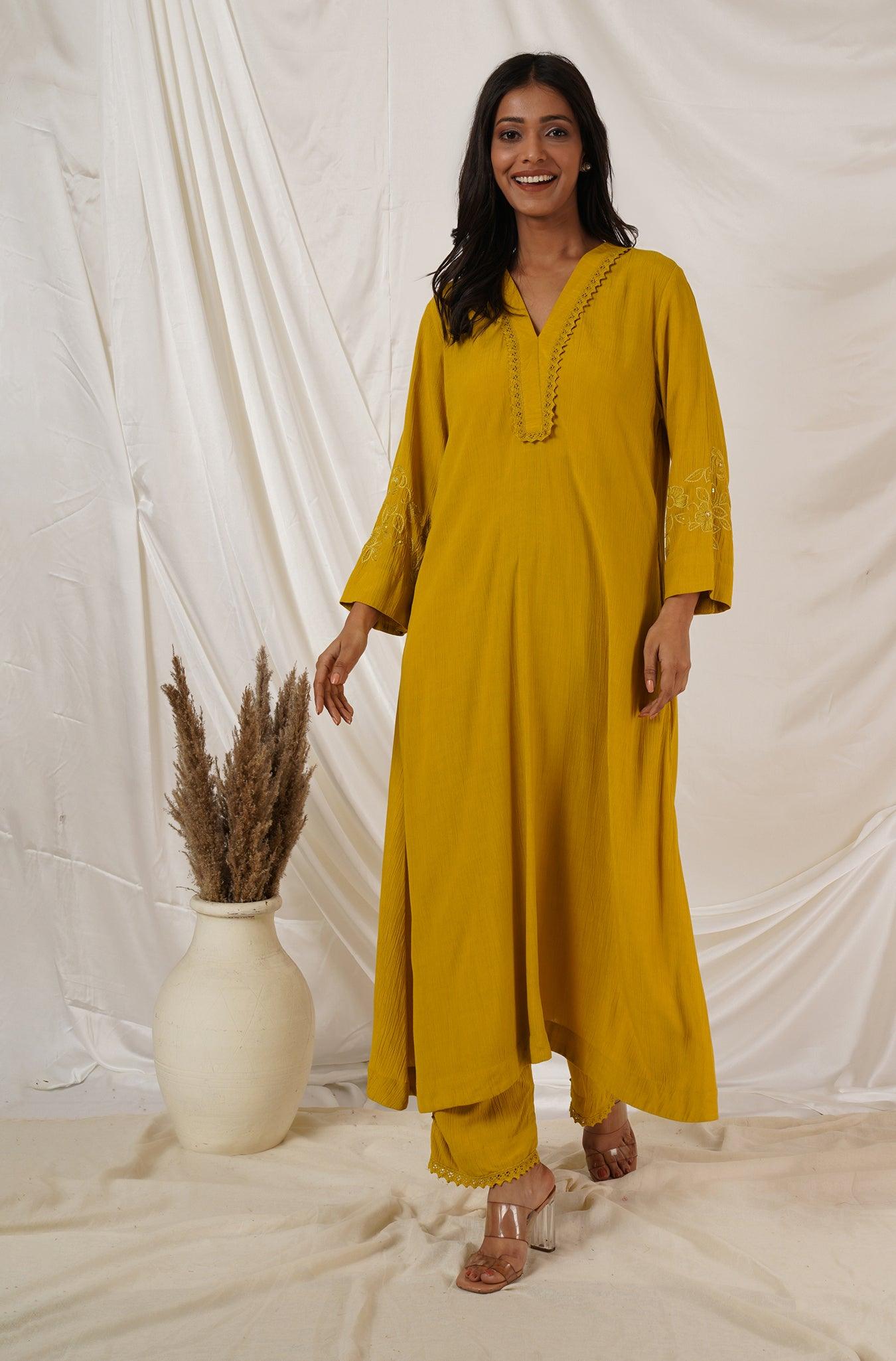 Mustard Yellow Kurta Set Of 2