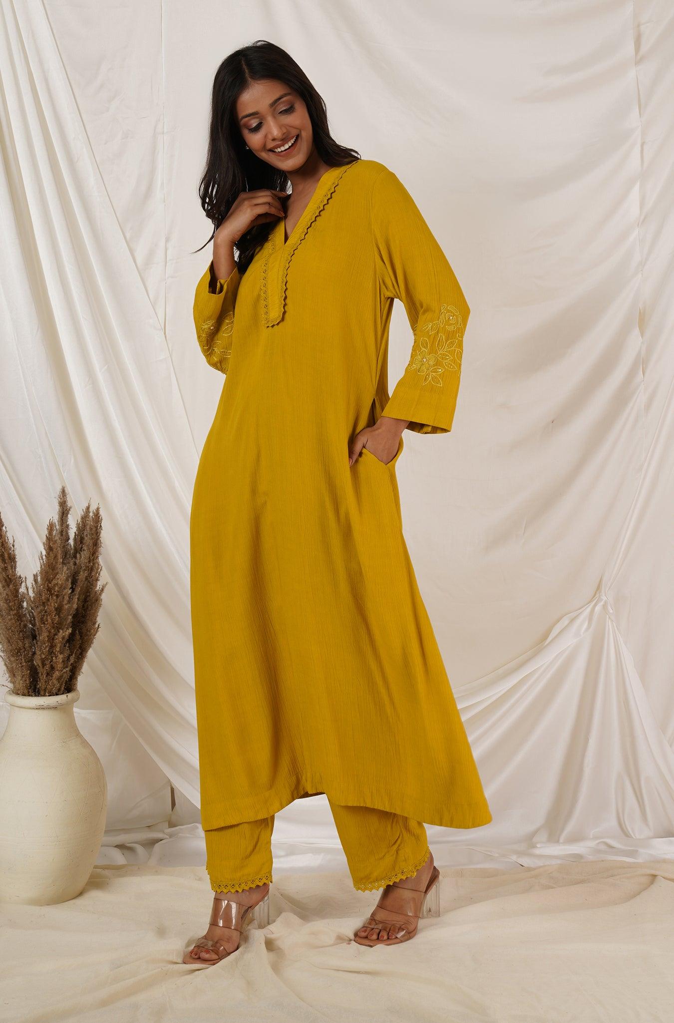 Mustard Yellow Kurta Set Of 2